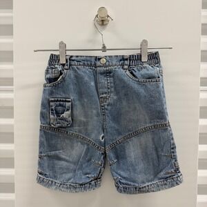 Teddy Boom Boys Blue Denim Cargo Shorts Elastic Waist Size 24 Months RN 69671
